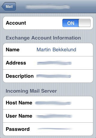 iPhones e-postklient synkroniseres mot Exchange