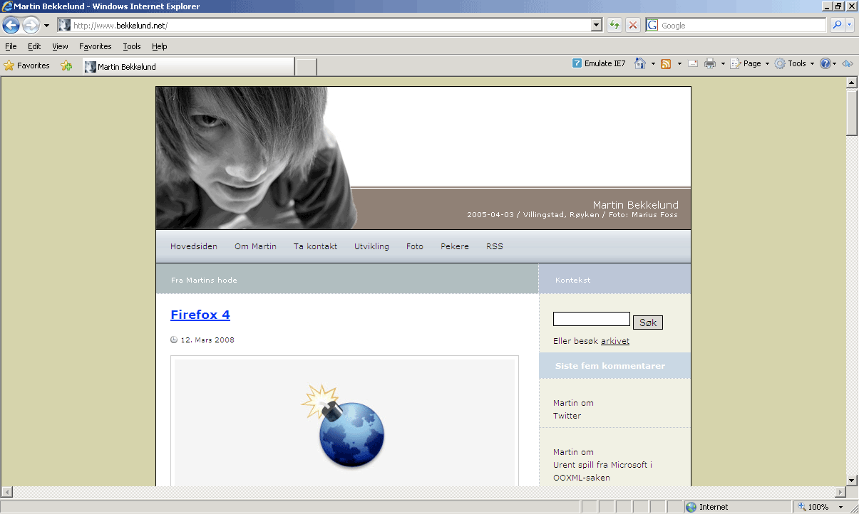 Internet Explorer 8 og bekkelund.net