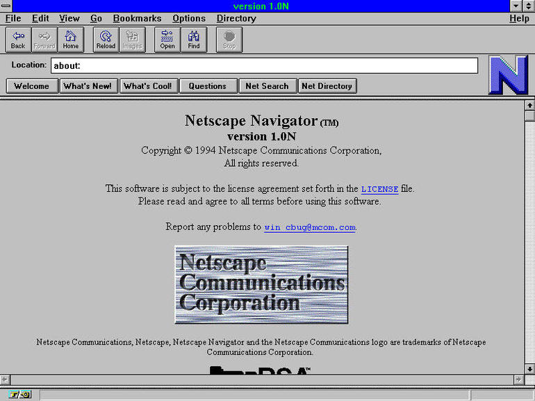 Netscape Navigator versjon 1.0 anno 1994